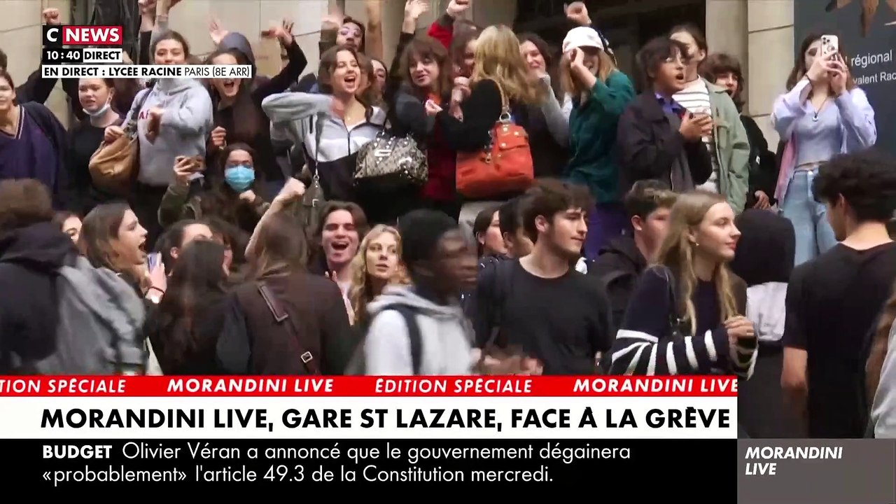 Regardez "Morandini Live" en direct du lycée Racine avec les étudiants en grève qui bloquent l'accès à l'établissement par "solidarité avec les grévistes de chez Total et les mouvements sociaux" - VIDEO