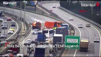 Yola beton harcı dökülünce TEM kapandı, sürücüler isyan etti