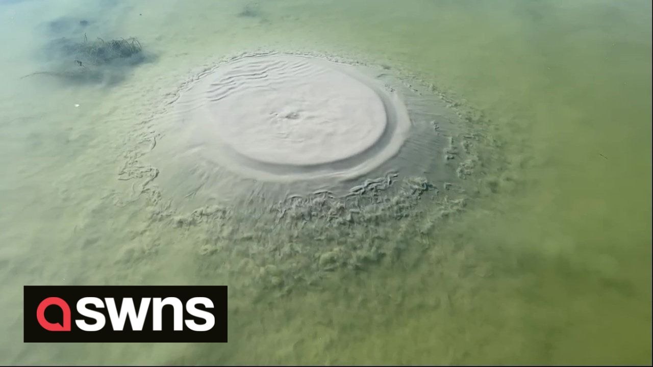 Mesmerising footage shows bizarre underwater sand formation that looks like a bubbling volcano