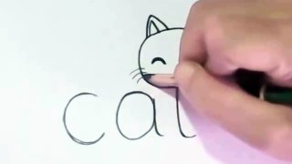 كيف تحول كلمة Cat لرسم قطه - تعليم الرسم للأطفال(720P_HD)