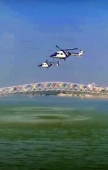 Helicopter in sabarmati riverfront in Ahmedabad, helicopter view.
