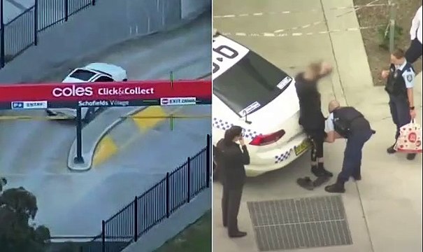 Watch the moment teens lead cops on a high-speed chase before hiding the allegedly stolen BMW and trying to blend in with Coles shoppers