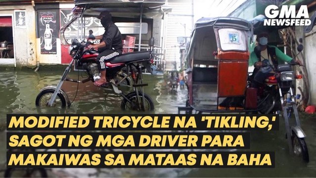 Modified tricycle na 'tikling,' sagot daw para makaiwas sa baha | GMA News Feed
