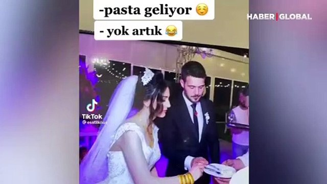 Düğünde gelinin isteğini kabul etmeyen damat 'pastasını kendi yemek istedi'