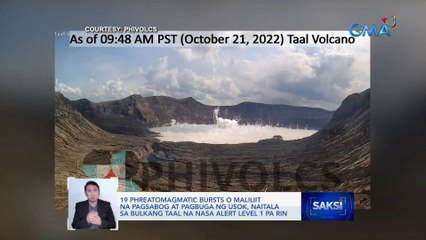 19 phreatomagmatic bursts o maliliit na pagsabog at pagbuga ng usok, naitala sa Bulkang Taal na nasa Alert Level 1 pa rin | Saksi