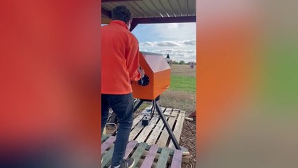 Farmer turns field into 'pumpkin canon' firing range to inspire Halloween fun