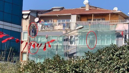 Bursa'da 6 katlı binada 'tehlikeli' çalışma kamerada