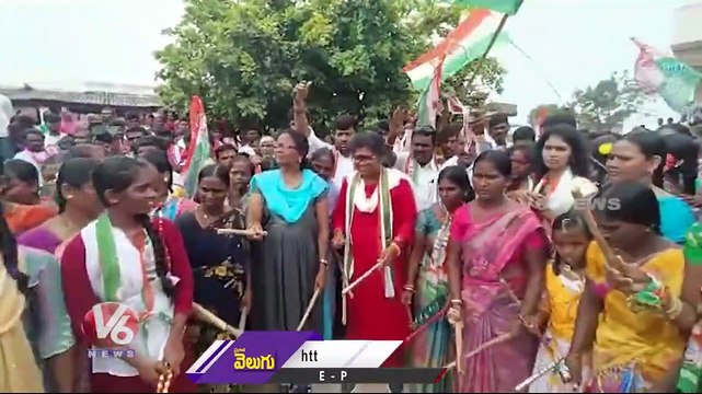 Munugodu Congress Candidate Palvai Sravanthi Bypoll Campaign And Participates In Kolatam | V6 News