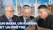 Un prêtre, un imam et un rabbin prient ensemble pour la République française.