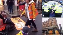 Londoners fight back against the eco mob! Moment furious man in suit DRAGS Just Stop Oil activists off the road yelling 'people have got places to be' after protesters spray-painted entrance to Harrods