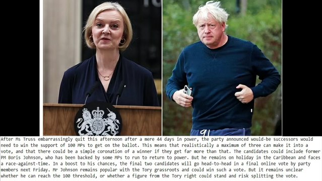 Is Boris heading back to No10? Former PM takes early lead with Rishi Sunak in second as a quarter of Tory MPs declare their support in race to replace Liz Truss - candidates need at least 100 backers by MONDAY as battle '