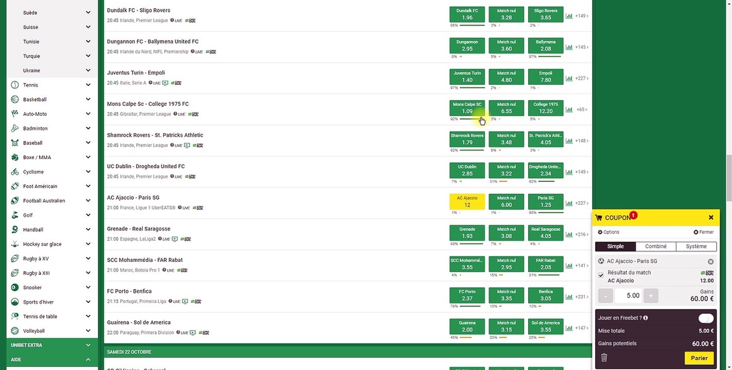 AC Ajaccio vs Paris SG et Juventus Turin vs Empoli Vendredi 21 octobre 2022