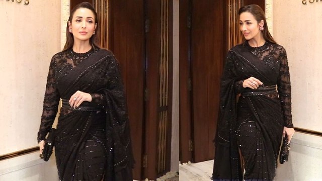 Malaika Arora Black Saree Look Viral Manish Malhotra Diwali Party में बिखेरे जलवे । *Entertainment