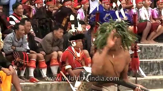 Konyak Naga people demonstrating group hunting expedition