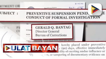 Hepe ng Bureau of Corrections, pansamantalang sinuspinde ng DOJ