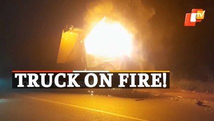 WATCH Moving Truck Catches Fire In Jharsuguda