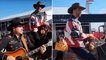 Texas GP: Daniel Ricciardo rides horse through paddock flanked by cowboy playing guitar