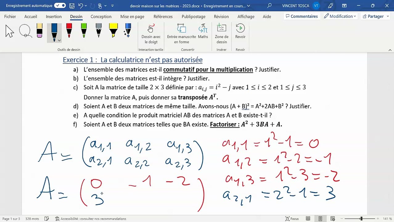Correction DM maths expertes- Exercices 1 et 2