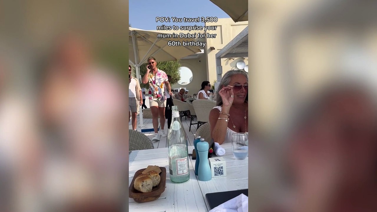 Leeds man flew 3,500 miles to Dubai to surprise his mum on her dream birthday holiday (Video: Stanley Dru/SWNS)