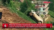 Köylüler, heyelanda toprak altında kalan aracın kurtarılmasını böyle izlediler