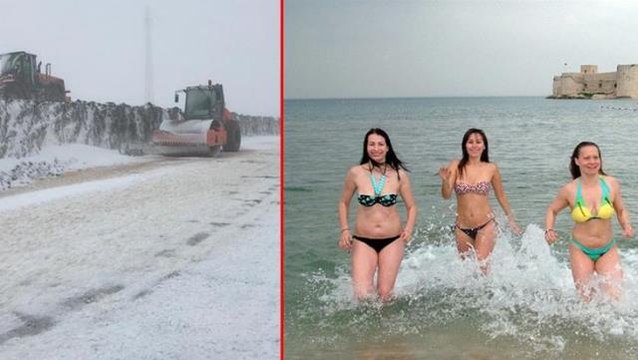 Türkiye aynı anda iki mevsimi yaşıyor! Doğu'nun yüksek kesimlerinde kar yağışı etkili olurken, ülkenin bir kısmı ise denize girmeye devam ediyor