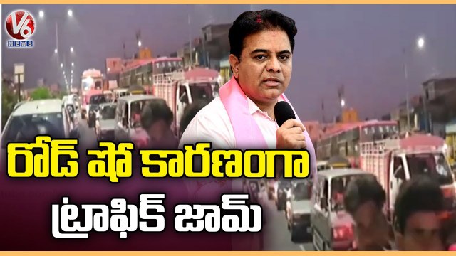 Munugodu Updates _ Huge Traffic Jam At Choutuppal Due To KTR Road Show _ V6 News