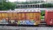 CSX Train slowly moves at Schuylkill River Park with 79 cars