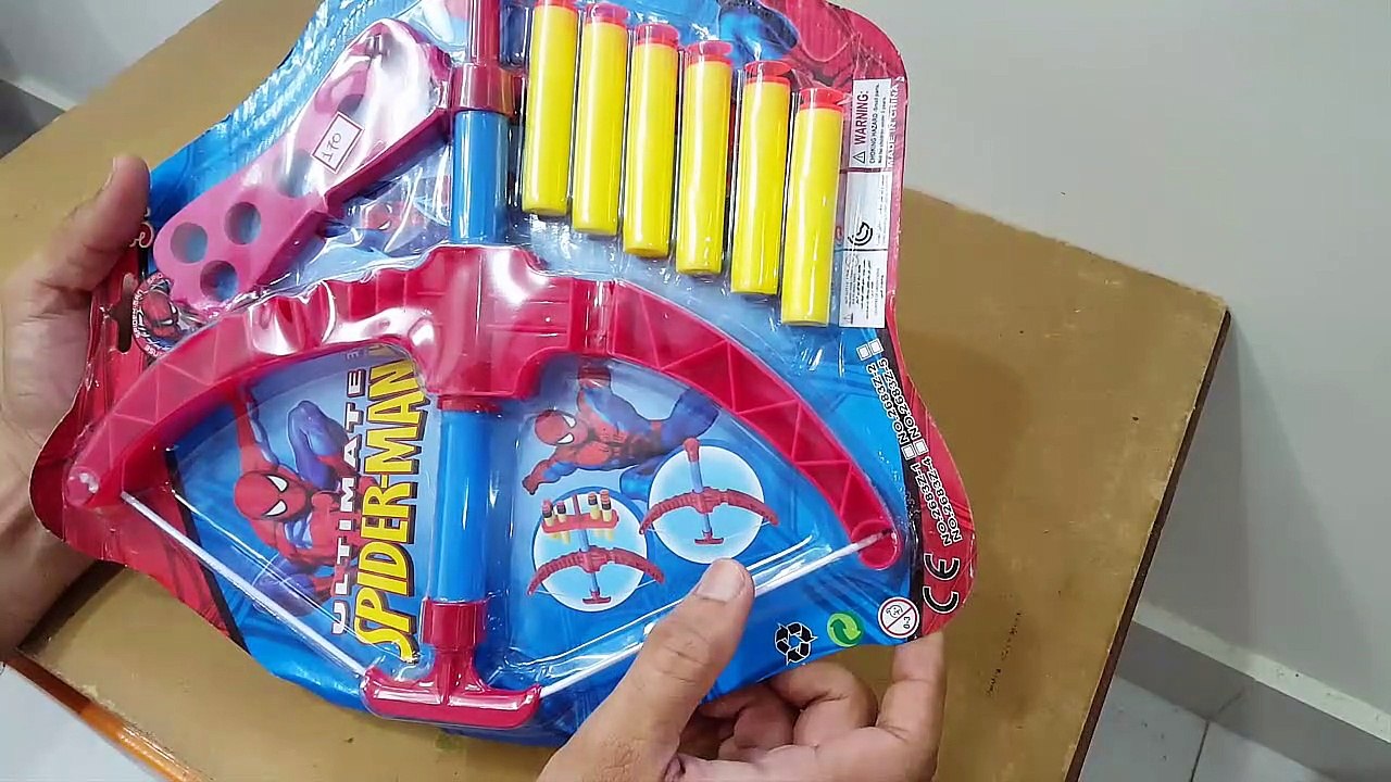 Unboxing and review of Ultimate SpiderMan Nerf Bow With 6 PCs Soft Bullets for kids gift