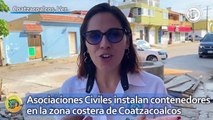 Asociaciones Civiles instalan contenedores de basura en la zona costera de Coatzacoalcos