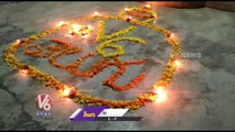 Jagtial Women Draws 'V6 Velugu' Art  With Flowers On Eve Of Diwali _ V6 News