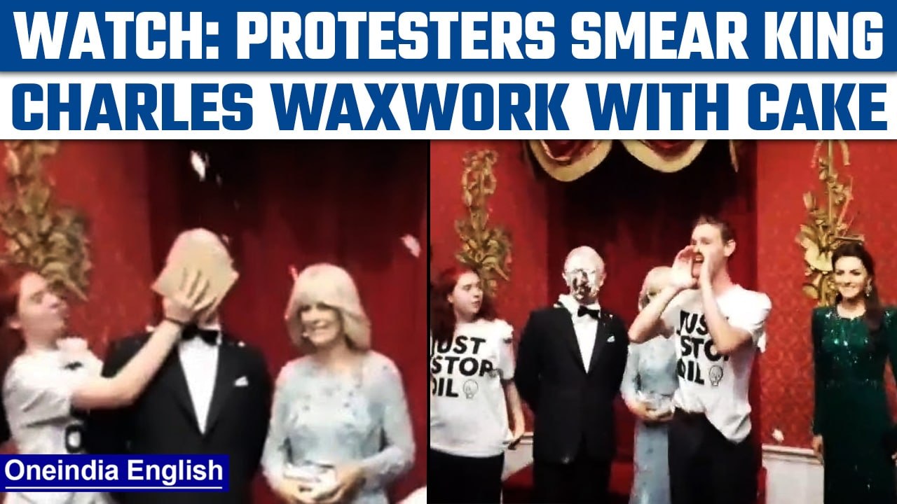 Just Stop Oil activists smear King Charles III waxwork with chocolate cake | Oneindia News*News