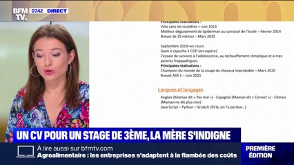 Une mère rédige avec humour le CV de son fils pour un stage de 3ème