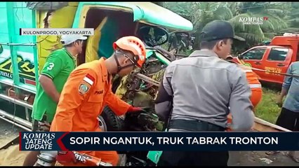 Download Video: Sopir Ngantuk, Truk Tabrak Tronton di Kulon Progo