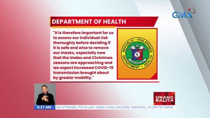 Ngayong magiging optional na lang ang pagsusuot ng face mask may paalala ang DOH sa publiko | UB