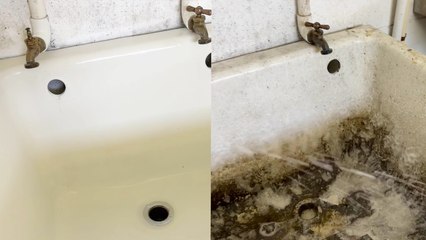 Infectiously dirty mop sink in abandoned restaurant subjected to a SATISFYING deep clean
