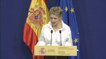Yolanda Díaz, emocionada al anunciar la retirada de la Medalla al Mérito en el Trabajo a Franco