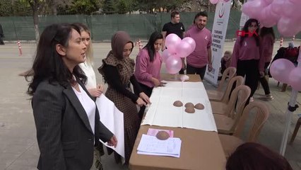 HEMŞİRELİK ÖĞRENCİLERİ, VATANDAŞLARI MEME KANSERİNE KARŞI MAKET ÜZERİNDE BİLGİLENDİRDİ