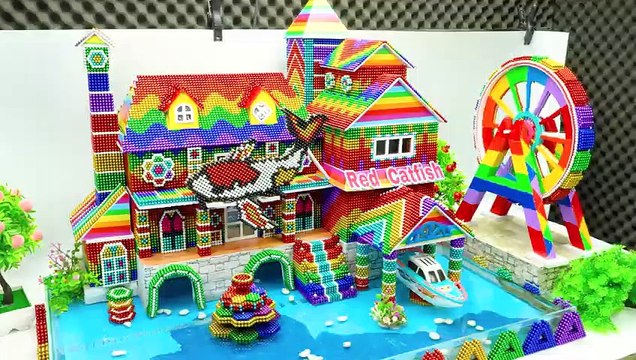 #Build #Riverside #Fish Farm Villa Has Fish Pond, #Chimney And Waterwheel