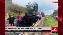 Moradora de Apucarana capota o carro ao desviar de cachorro em rodovia