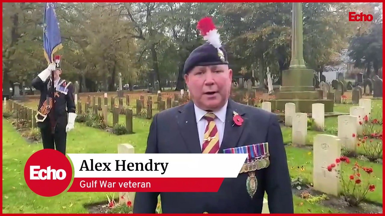 Gulf War veteran Alex Hendry laying crosses on war graves at Bishopwearmouth Cemetery