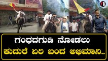 Gandhadagudi | ಕುದುರೆ ಏರಿ ಕನ್ನಡ ಧ್ವಜವನ್ನು ಹಾರಿಸಿದ ಅಭಿಮಾನಿ | Puneeth Rajkumar *Sandalwood