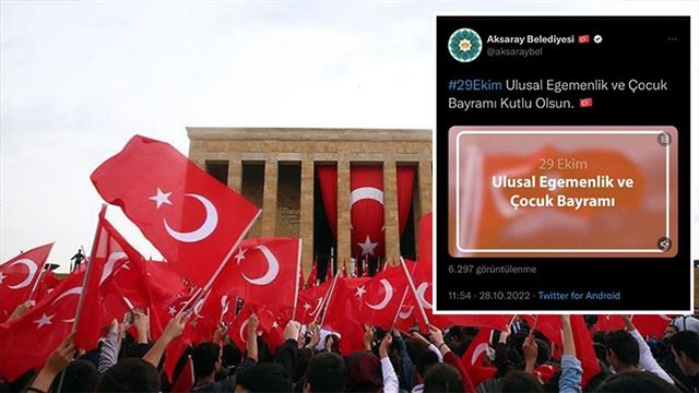 AKP'li Aksaray Belediyesi Cumhuriyet Bayramı'nı yanlış kutladı: 29 Ekim Ulusal Egemenlik ve Çocuk Bayramı kutlu olsun