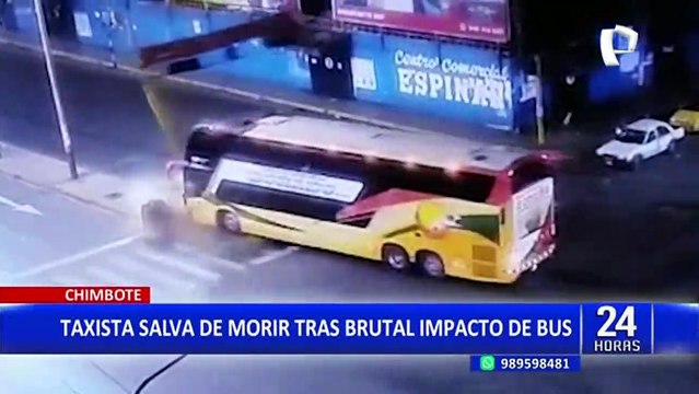 Aparatoso choque en Chimbote: taxista se salva de morir tras ser impactado por bus