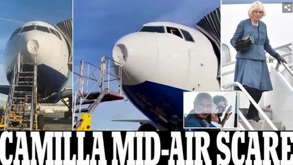 Camilla in mid-air smash horror: Queen Consort's plane manages to land at Heathrow despite suffering massive nose damage when BIRD smashed into it 'as she flew home to UK from Indian health retreat'