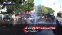 Detik-detik Pipa Air Bocor di Jalan Gatot Subroto Jakarta, Seperti Air Mancur di Tengah Jalan