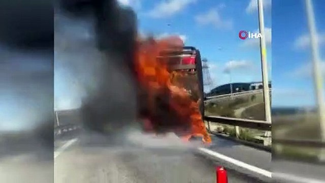Kuzey Marmara Otoyolu’nda yolcu otobüsü alev topuna döndü