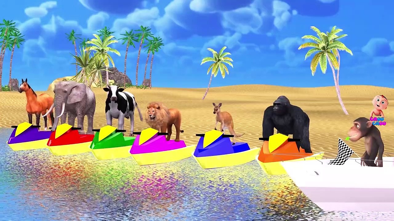 Learn Wild Animals On Speed Boat Race Video For Kids - Learn Animals