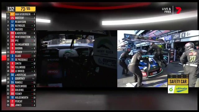 V8 Supercars 2022 Gold Coast 500 Race 2 Courtney Pit Mechanic Jump on Front Cover Bonnet