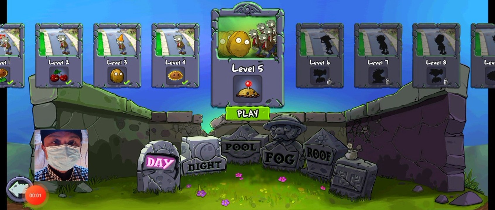 PLANTS VS ZOMBIE ADVENTURE DAY LEVEL 5 - 6 GAME  SERUUU!!!!!