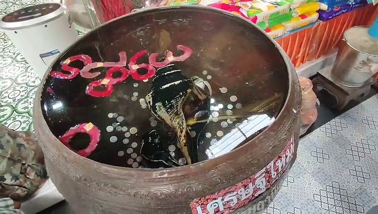 ชาวบ้านถวายข้าวสารช่วยภัยน้ำท่วมพร้อมแห่ส่องเลขในอ่างน้ำมนต์ก่อนวันหวยออก